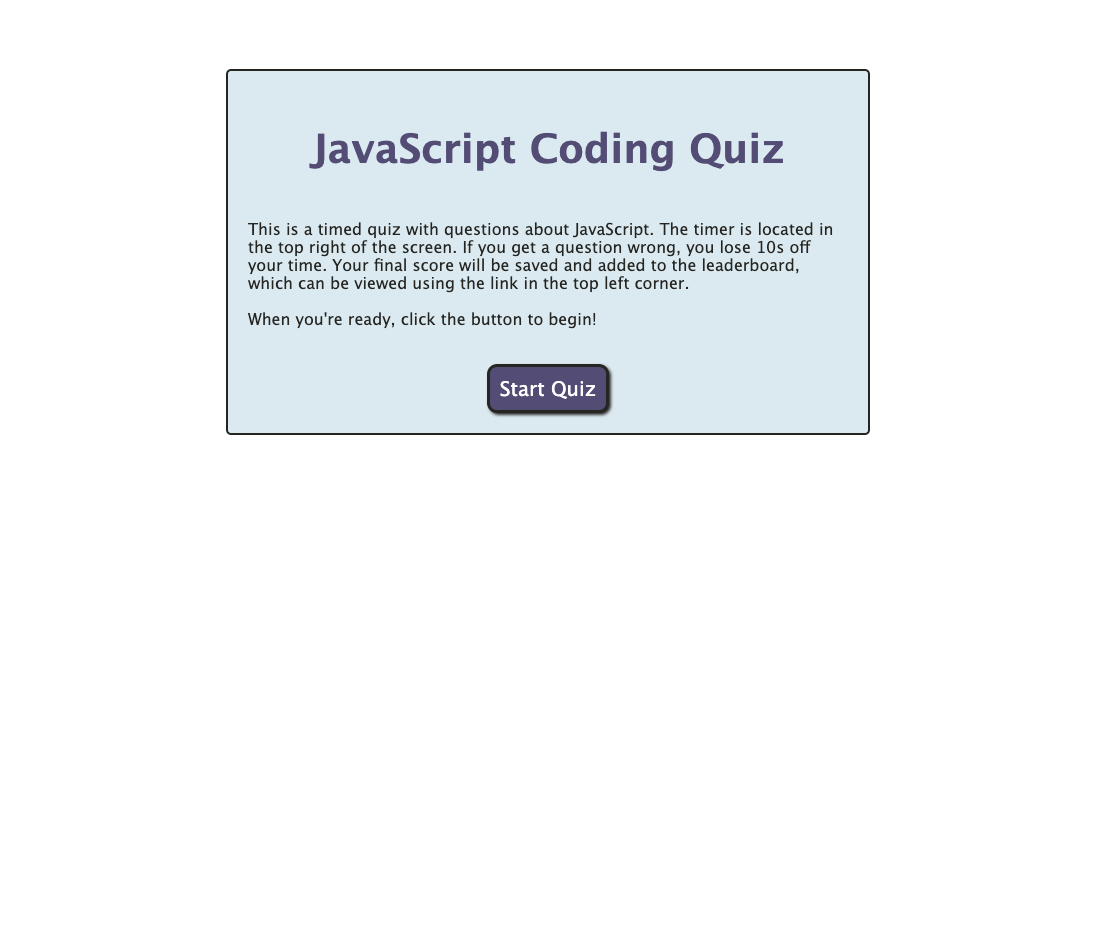 screen grab of the JavaScript Coding Quiz