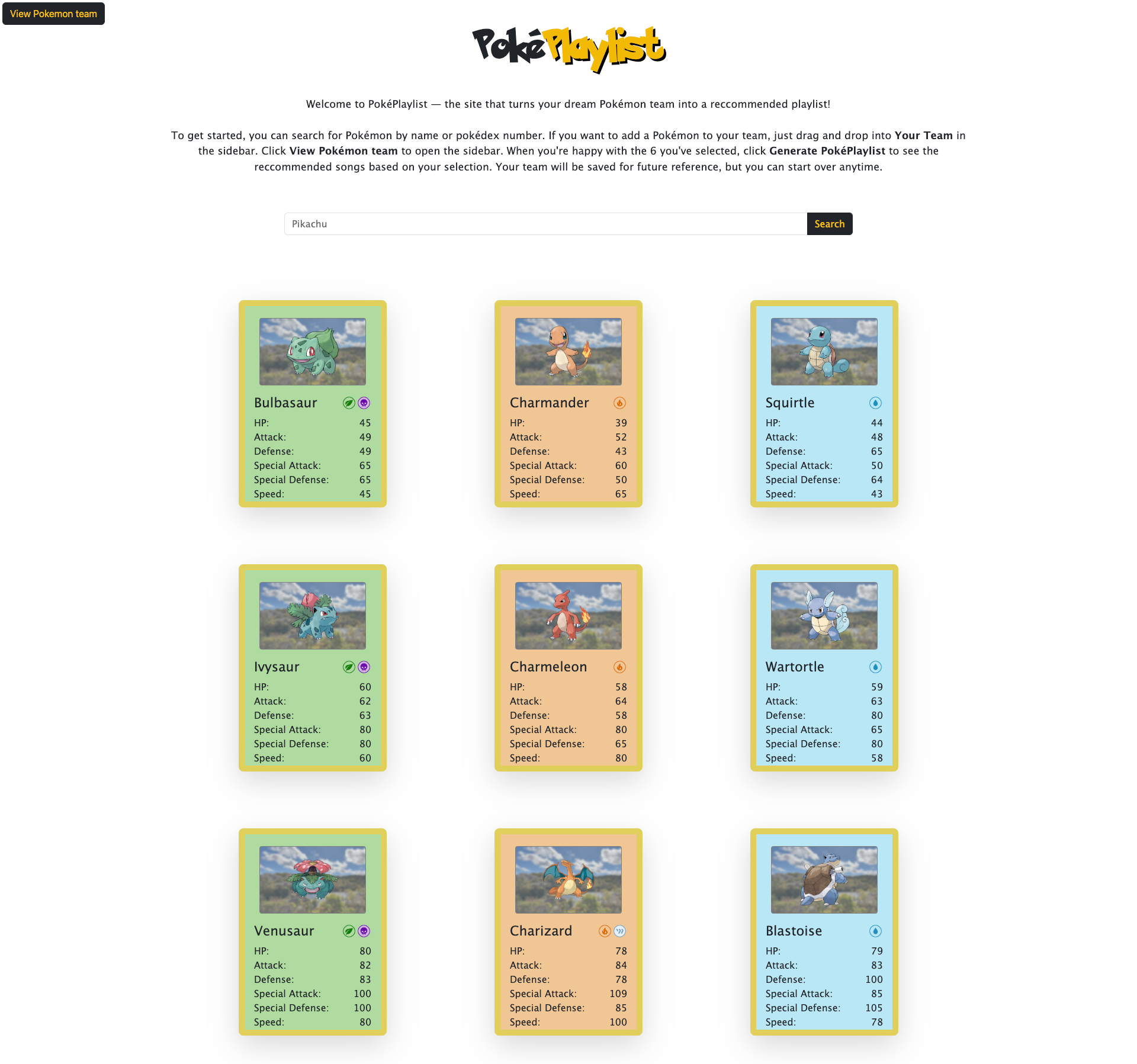 screen grab of the PokePlaylist website